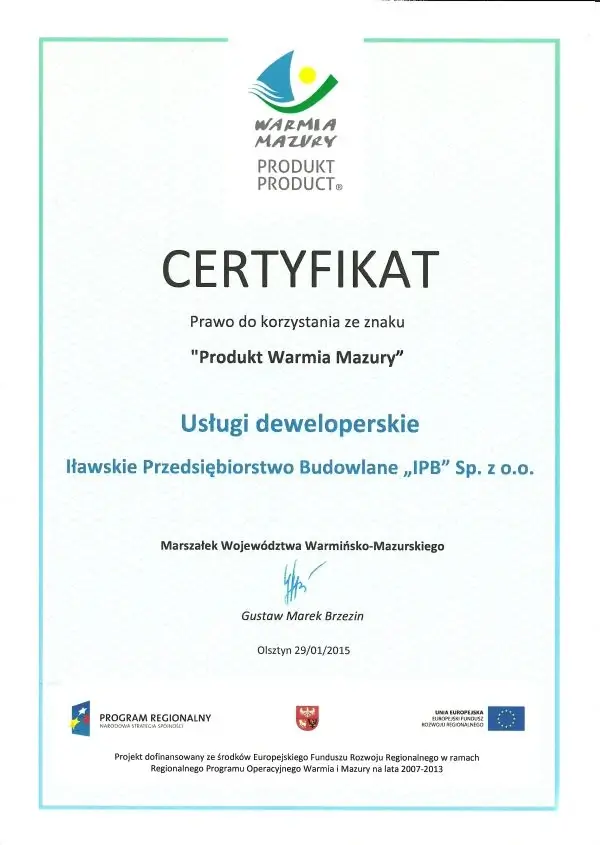 Certyfikat Produkt Warmia Mazury